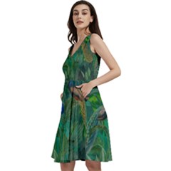 Peacock Paradise Jungle Sleeveless V-neck Skater Dress With Pockets