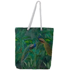 Peacock Paradise Jungle Full Print Rope Handle Tote (large) by Bedest