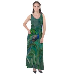 Peacock Paradise Jungle Sleeveless Velour Maxi Dress by Bedest