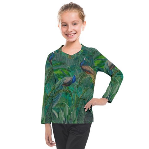 Peacock Paradise Jungle Kids  Long Mesh T-shirt by Bedest