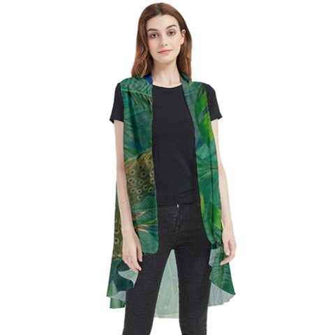 Peacock Paradise Jungle Sleeveless Chiffon Waistcoat Shirt by Bedest