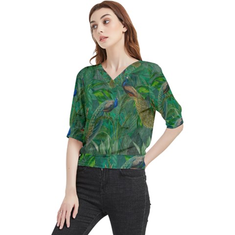 Peacock Paradise Jungle Quarter Sleeve Blouse by Bedest