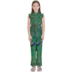 Peacock Paradise Jungle Kids  Sleeveless Ruffle Edge Band Collar Chiffon One Piece by Bedest