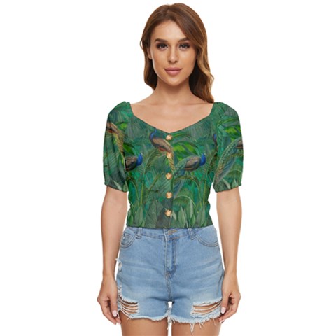 Peacock Paradise Jungle Button Up Blouse by Bedest