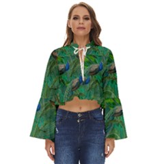 Peacock Paradise Jungle Boho Long Bell Sleeve Top by Bedest