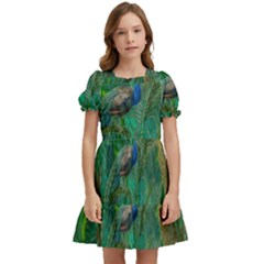 Peacock Paradise Jungle Kids  Puff Sleeved Dress by Bedest