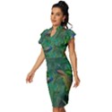 Peacock Paradise Jungle Vintage Frill Sleeve V-Neck Bodycon Dress View2