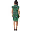 Peacock Paradise Jungle Vintage Frill Sleeve V-Neck Bodycon Dress View4