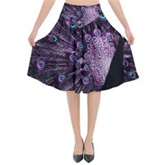 Purple Peacock Flared Midi Skirt by Bedest