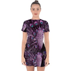 Purple Peacock Drop Hem Mini Chiffon Dress by Bedest