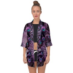 Purple Peacock Open Front Chiffon Kimono by Bedest