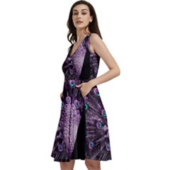 Purple Peacock Sleeveless V-neck Skater Dress With Pockets