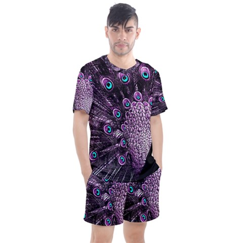 Purple Peacock Men s Mesh T-shirt And Shorts Set by Bedest