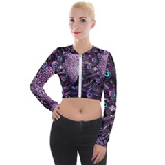 Purple Peacock Long Sleeve Cropped Velvet Jacket by Bedest