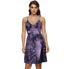 Purple Peacock V-neck Pocket Summer Dress  by Bedest