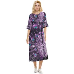 Purple Peacock Double Cuff Midi Dress by Bedest