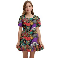 Cute Cartoon Doodle Kids  Short Sleeve Dolly Dress by Bedest