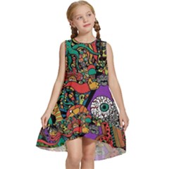 Cute Cartoon Doodle Kids  Frill Swing Dress by Bedest