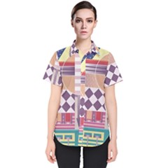 Abstract Shapes Colors Gradient Women s Short Sleeve Shirt