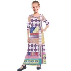 Abstract Shapes Colors Gradient Kids  Quarter Sleeve Maxi Dress by Ravend