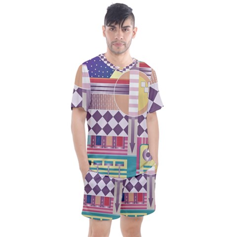 Abstract Shapes Colors Gradient Men s Mesh T-shirt And Shorts Set by Ravend