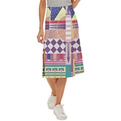 Abstract Shapes Colors Gradient Midi Panel Skirt by Ravend