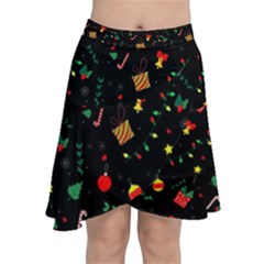 Christmas Pattern Texture Colorful Wallpaper Chiffon Wrap Front Skirt by Ravend