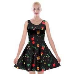 Christmas Pattern Texture Colorful Wallpaper Velvet Skater Dress