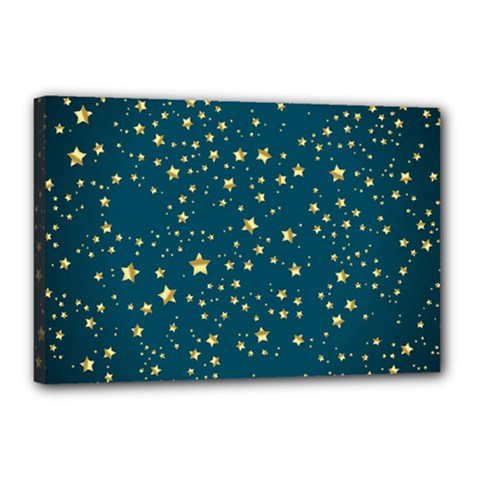 Star Golden Pattern Christmas Design White Gold Canvas 18  X 12  (stretched) by Ravend