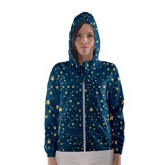 Star Golden Pattern Christmas Design White Gold Women s Hooded Windbreaker by Ravend