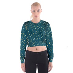 Star Golden Pattern Christmas Design White Gold Cropped Sweatshirt by Ravend