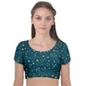 Star Golden Pattern Christmas Design White Gold Velvet Short Sleeve Crop Top  View1