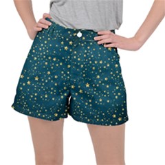 Star Golden Pattern Christmas Design White Gold Women s Ripstop Shorts by Ravend