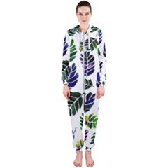 Leaves Watercolor Ornamental Decorative Design Hooded Jumpsuit (ladies)