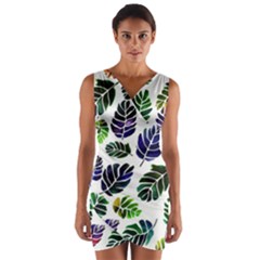 Leaves Watercolor Ornamental Decorative Design Wrap Front Bodycon Dress by Ravend