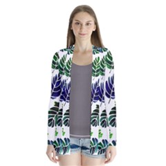 Leaves Watercolor Ornamental Decorative Design Drape Collar Cardigan by Ravend