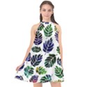 Leaves Watercolor Ornamental Decorative Design Halter Neckline Chiffon Dress  View1