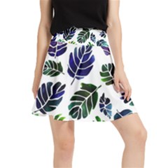 Leaves Watercolor Ornamental Decorative Design Waistband Skirt by Ravend