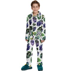 Leaves Watercolor Ornamental Decorative Design Kids  Long Sleeve Velvet Pajamas Set