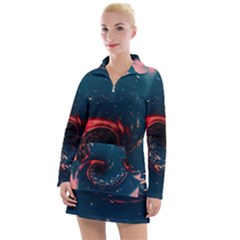 Fluid Swirl Spiral Twist Liquid Abstract Pattern Women s Long Sleeve Casual Dress by Ravend