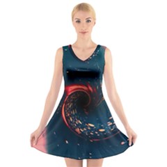 Fluid Swirl Spiral Twist Liquid Abstract Pattern V-neck Sleeveless Dress by Ravend