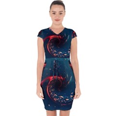 Fluid Swirl Spiral Twist Liquid Abstract Pattern Capsleeve Drawstring Dress  by Ravend