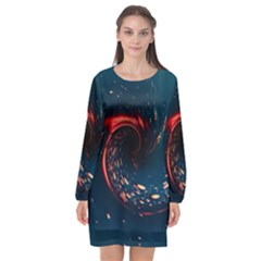 Fluid Swirl Spiral Twist Liquid Abstract Pattern Long Sleeve Chiffon Shift Dress  by Ravend