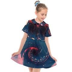 Fluid Swirl Spiral Twist Liquid Abstract Pattern Kids  Short Sleeve Shirt Dress by Ravend