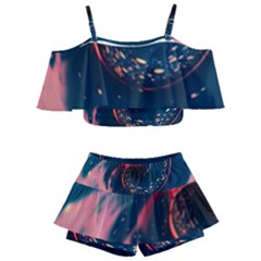 Fluid Swirl Spiral Twist Liquid Abstract Pattern Kids  Off Shoulder Skirt Bikini by Ravend