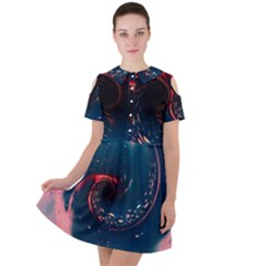 Fluid Swirl Spiral Twist Liquid Abstract Pattern Short Sleeve Shoulder Cut Out Dress  by Ravend