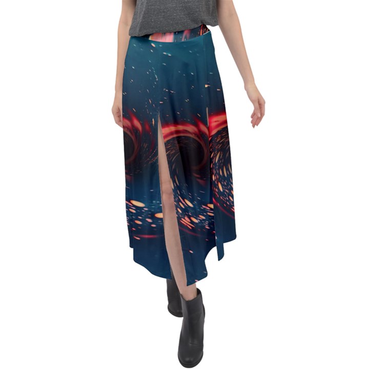 Fluid Swirl Spiral Twist Liquid Abstract Pattern Velour Split Maxi Skirt