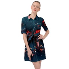 Fluid Swirl Spiral Twist Liquid Abstract Pattern Belted Shirt Dress by Ravend