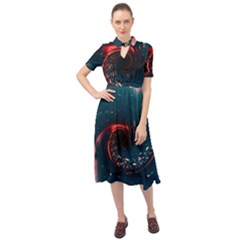 Fluid Swirl Spiral Twist Liquid Abstract Pattern Keyhole Neckline Chiffon Dress by Ravend