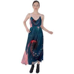 Fluid Swirl Spiral Twist Liquid Abstract Pattern Tie Back Maxi Dress by Ravend